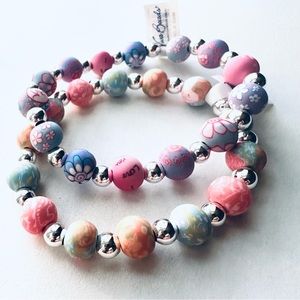 Viva Beads Chunky Silver Clay Handmade Set of Two Bracelets NWT